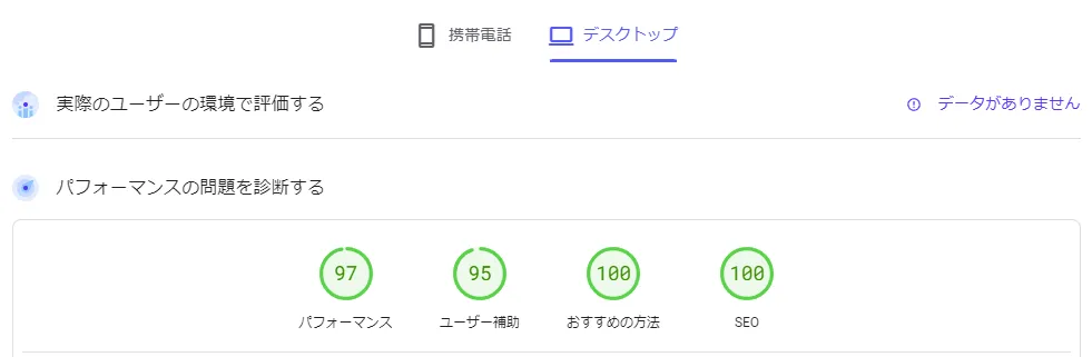 Pagespeed Insights デスクトップのスコア